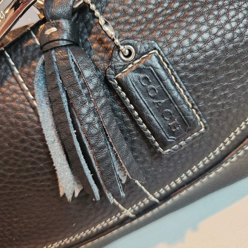 COACH HAMPTONS BRAIDED SATCHEL Black Pebbled Leather, silver-tone hardware EUC - Picture 6 of 13